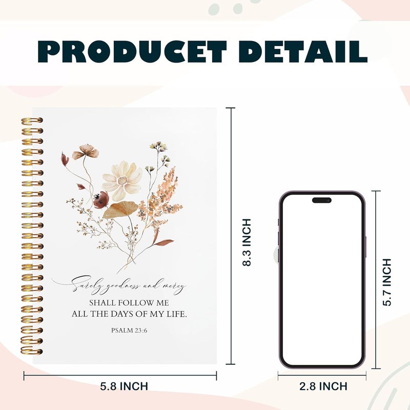 BearCake Floral Christian Notebook Journal, Christian Gifts for Women, Bible Notebooks for Note Taking, Bible Journaling Notebook, Surely Goodness and Mercy Hardcover Spiral Notebook 5.5x8.3 - Image 2